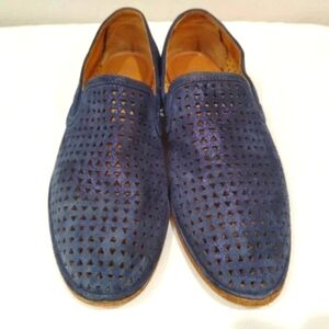 Trask Loafers Navy Leather Perforated Breathable Slip On Metallic Sheen 6.5